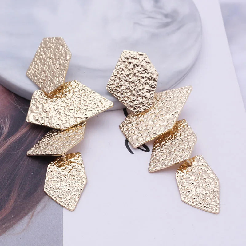 Big Exaggerated Metal Geometric Dangle Earrings For Women Irregular Multi-layer Texture Earrings Jewelry Fashion Accessories