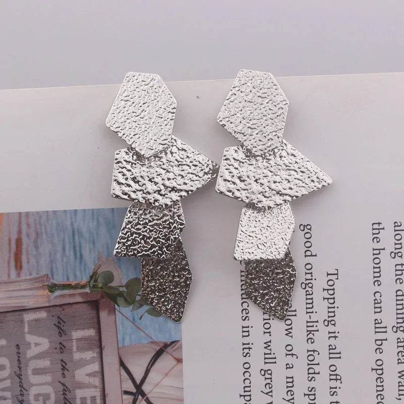 Big Exaggerated Metal Geometric Dangle Earrings For Women Irregular Multi-layer Texture Earrings Jewelry Fashion Accessories