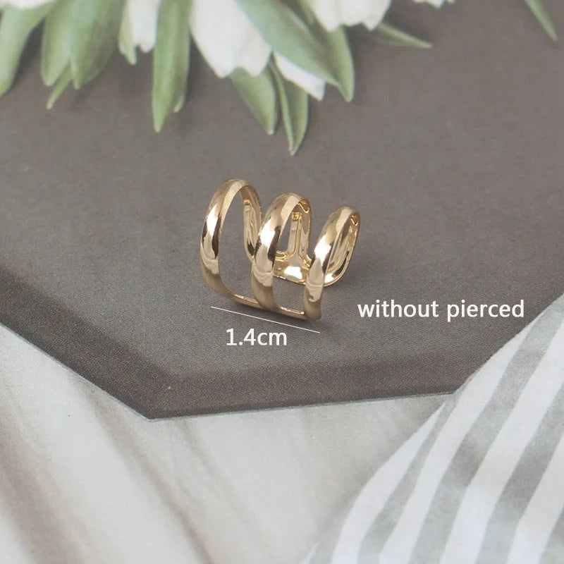 Gold Color Ear Cuff without Piercing Ear Clips for Women Simple Metal Clips On Punk Personality Clip Earrings Party Gift