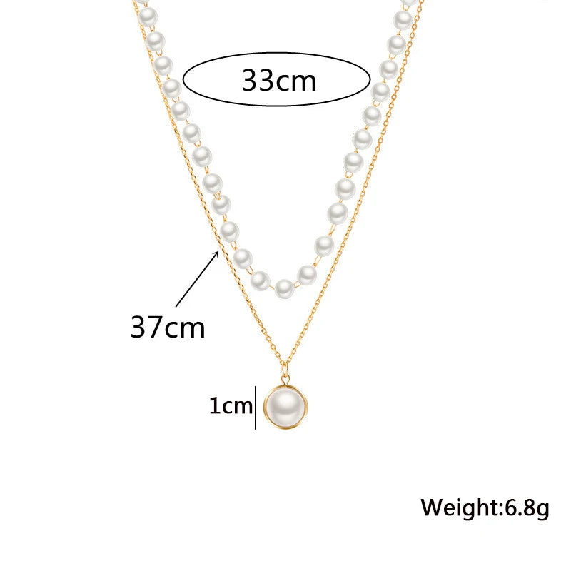 Double-layers Imitation Pearl Necklaces for Women Round Pearl Pendants Necklace Korean Fashion Charm Neck Accessories Collares