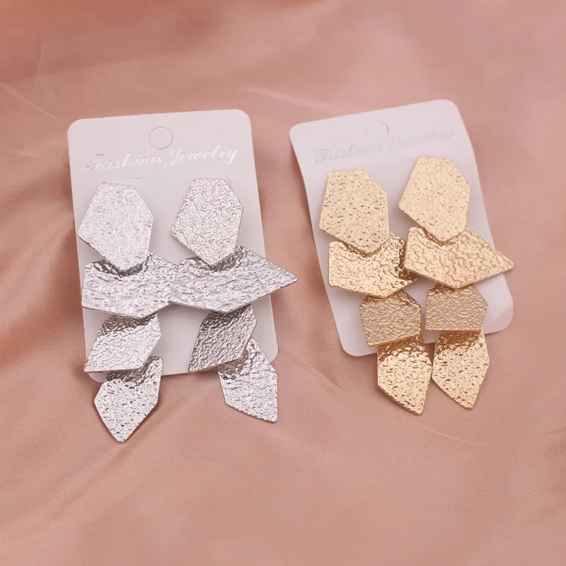 Big Exaggerated Metal Geometric Dangle Earrings For Women Irregular Multi-layer Texture Earrings Jewelry Fashion Accessories