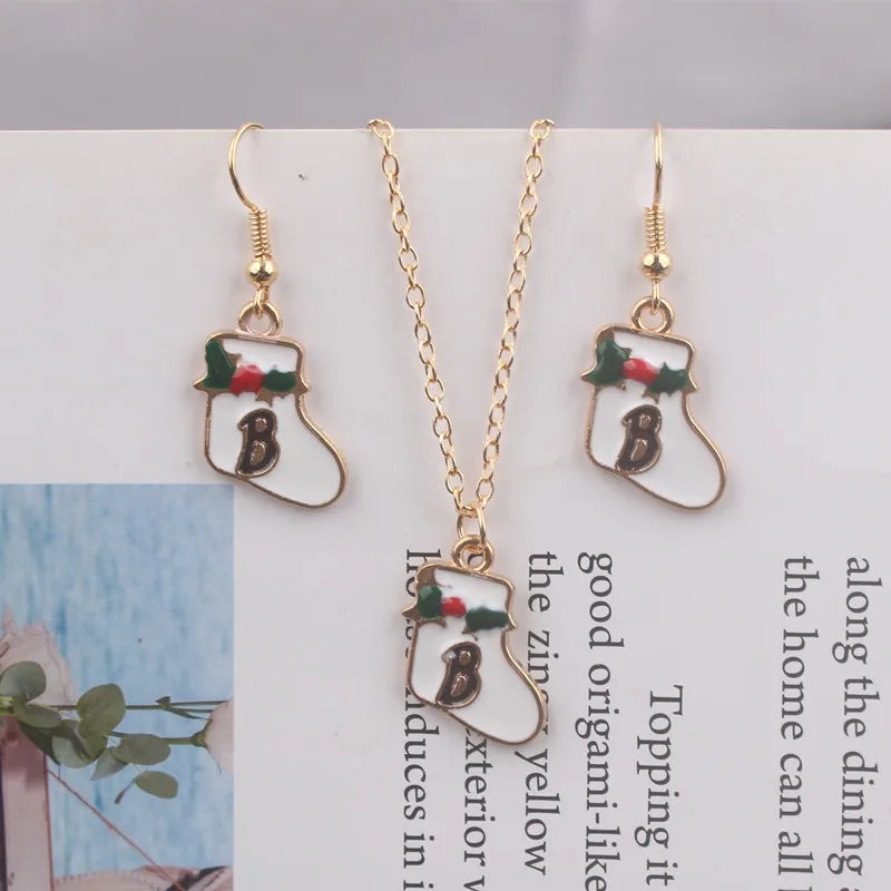 Christmas Pendants Necklaces Earrings Set Socks Tree Drop Earrings for Women brincos e colares Fashion Jewelry 2024 New Year