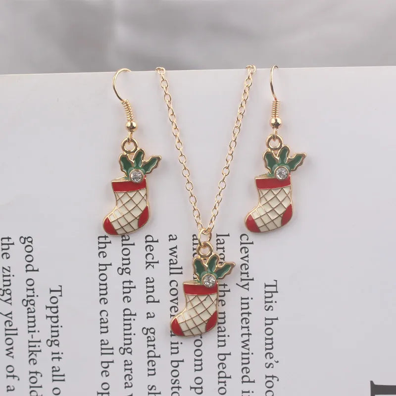 Christmas Pendants Necklaces Earrings Set Socks Tree Drop Earrings for Women brincos e colares Fashion Jewelry 2024 New Year