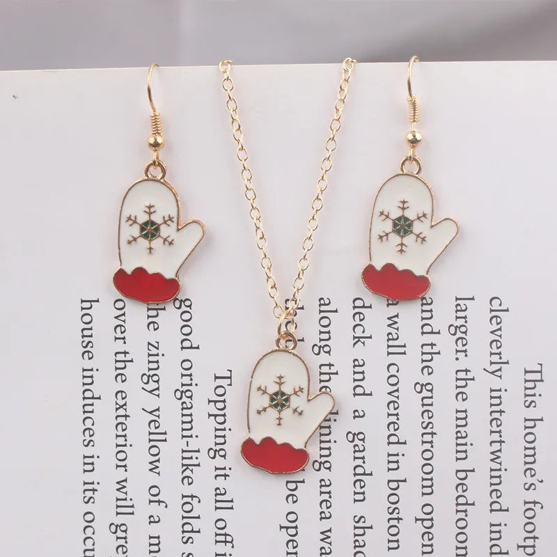 Christmas Pendants Necklaces Earrings Set Socks Tree Drop Earrings for Women brincos e colares Fashion Jewelry 2024 New Year