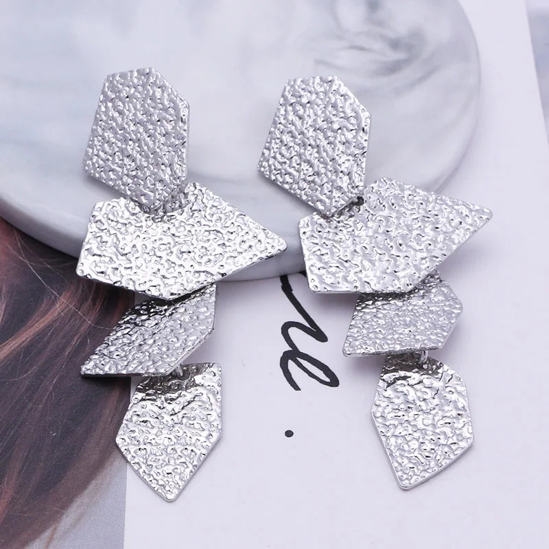 Big Exaggerated Metal Geometric Dangle Earrings For Women Irregular Multi-layer Texture Earrings Jewelry Fashion Accessories