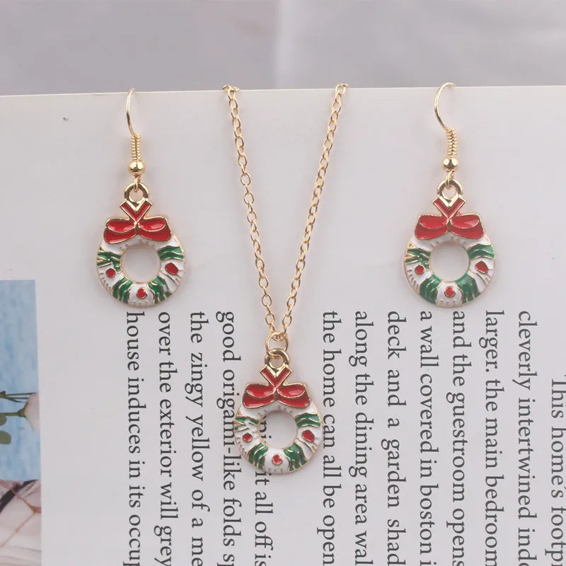 Christmas Pendants Necklaces Earrings Set Socks Tree Drop Earrings for Women brincos e colares Fashion Jewelry 2024 New Year