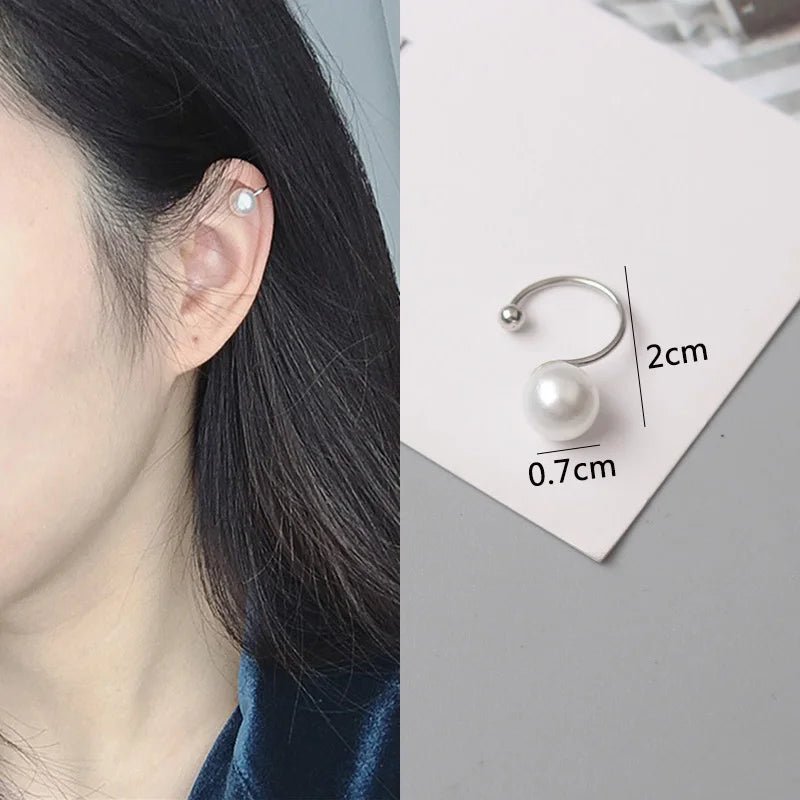 Pearl Ball Ear Cuff without Piercings Personality Punk Crystal Leaf Ear Clips for Women Imitation Pearl Ear Clips On orecchini
