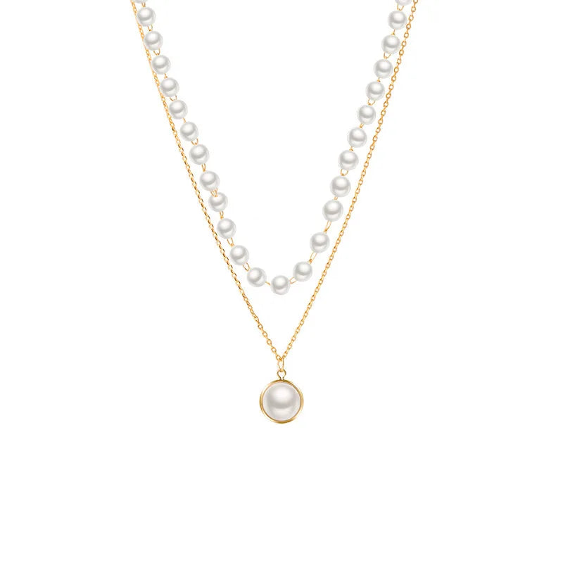 Double-layers Imitation Pearl Necklaces for Women Round Pearl Pendants Necklace Korean Fashion Charm Neck Accessories Collares