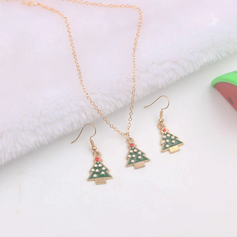 Christmas Pendants Necklaces Earrings Set Socks Tree Drop Earrings for Women brincos e colares Fashion Jewelry 2024 New Year
