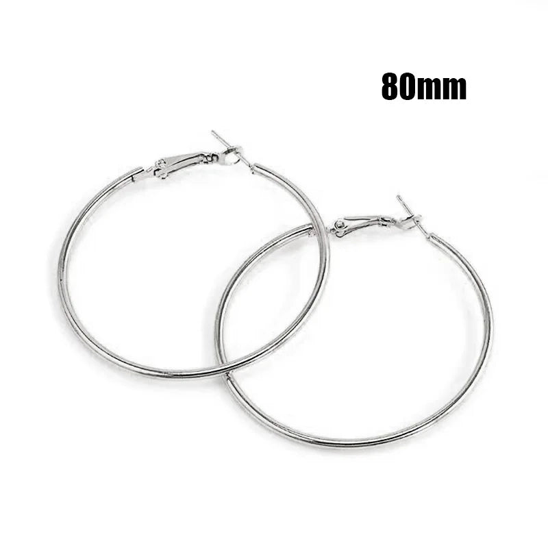 Fashion Large Hoop Earrings 40mm 60mm 80mm Big Smooth Circle Earrings Round Brincos Loop Earrings for Women Jewelry Party Gifts