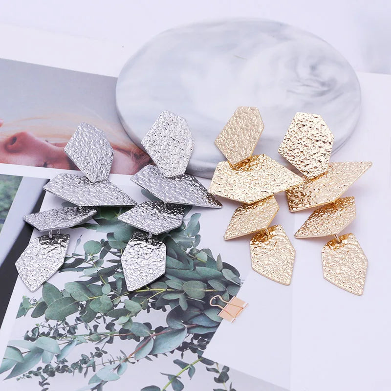 Big Exaggerated Metal Geometric Dangle Earrings For Women Irregular Multi-layer Texture Earrings Jewelry Fashion Accessories