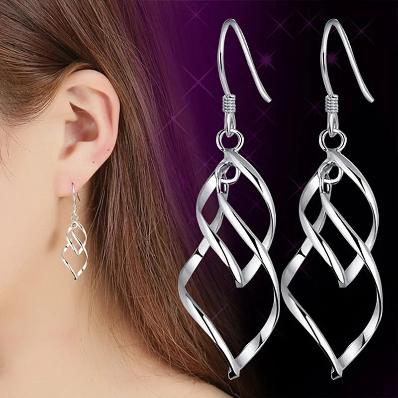 Twisted Rhombus Hanging Earrings For Women Long Drop Brincos Bijoux boucle d'oreille Hollow Leaf Hook Earring Fashion Jewelry