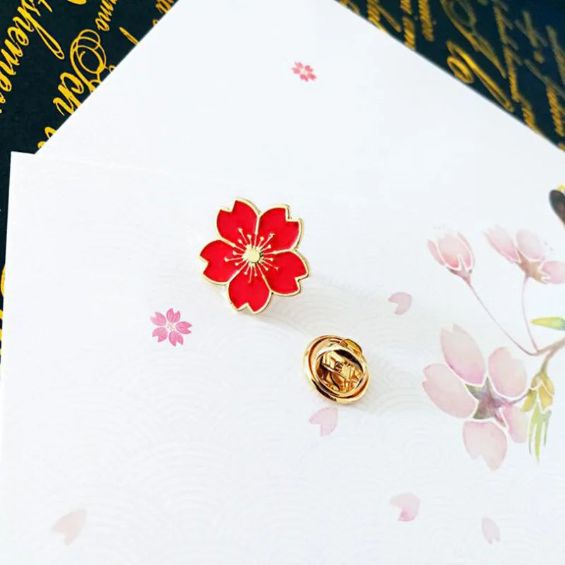 2025 new Sweet Cherry Blossom Brooch Enamel Pin Flower Collar Pin Badges Brooches Clothing Bags Accessories Female Women Jewelry