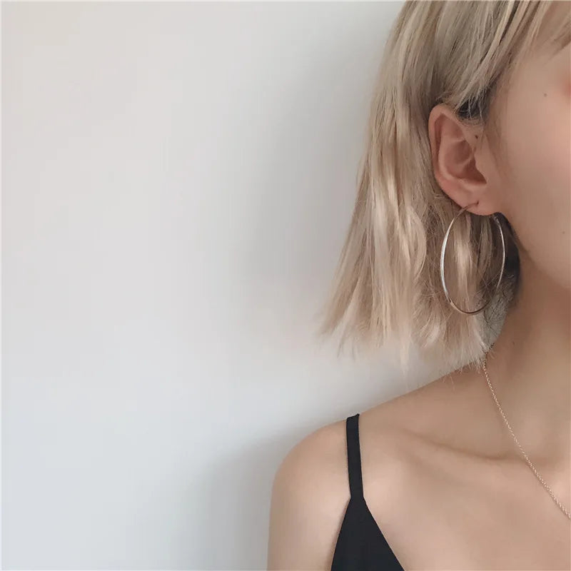 New Hoop Earrings 40mm 60mm 70mm Big Smooth Circle Earrings Basketball Brincos Loop Earrings for Women Jewelry Oorbellen