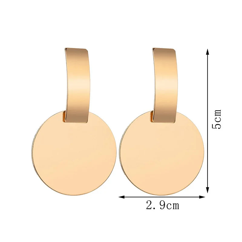 Simple Bar Round Pendants Women's Dangle Earrings Curved Stripe Gold Color Metal Female Drop Earrings Silver Color Alloy Jewelry