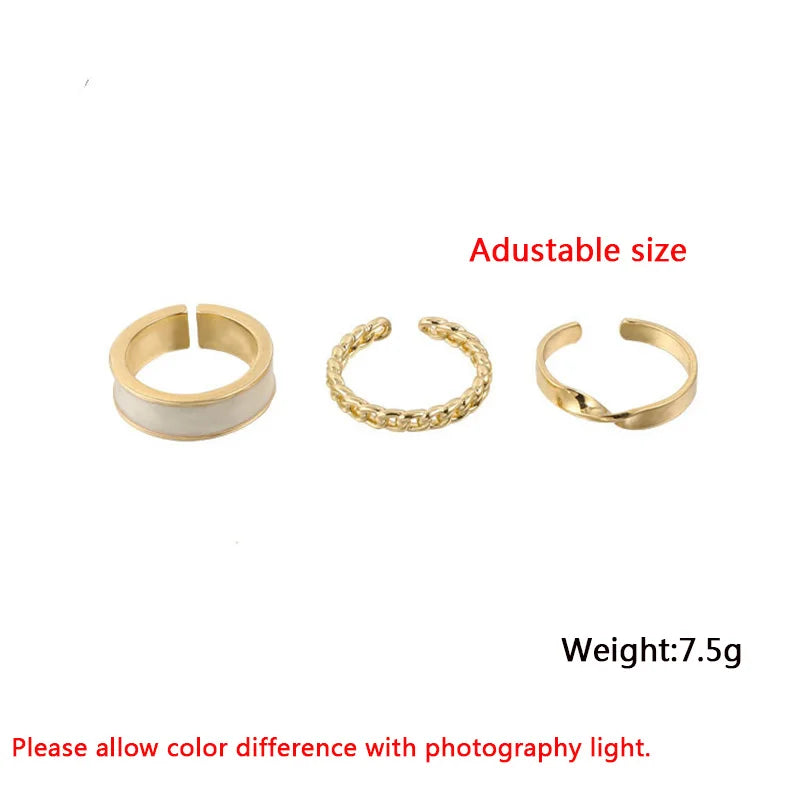 3pcs/set Rings Set for Women Adjustale Rings Set bague femme anillos para hombre Gold Color Twisted Design Rings Set Jewelry