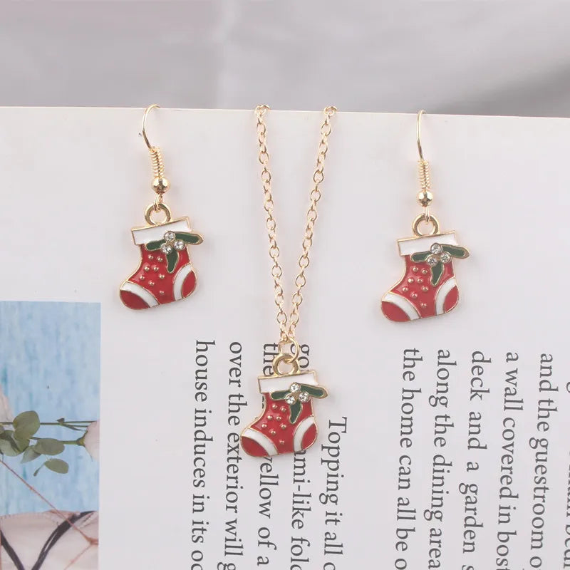 Christmas Pendants Necklaces Earrings Set Socks Tree Drop Earrings for Women brincos e colares Fashion Jewelry 2024 New Year