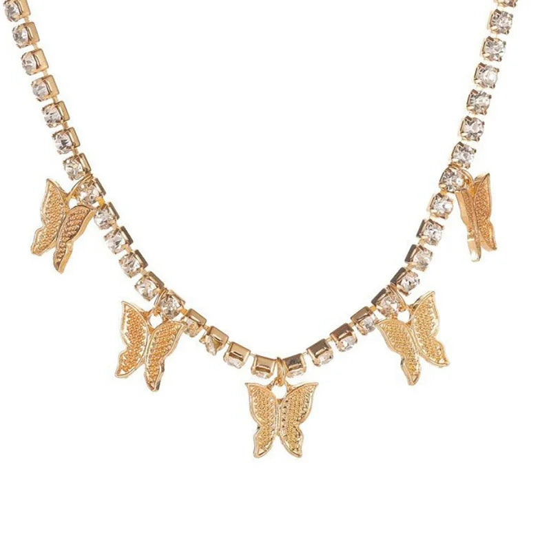 Crystal Butterfly Pendants Women Chokers Personality Gold Color Hollow Chain Choker Necklaces for Ladies Punk Collar jewellery