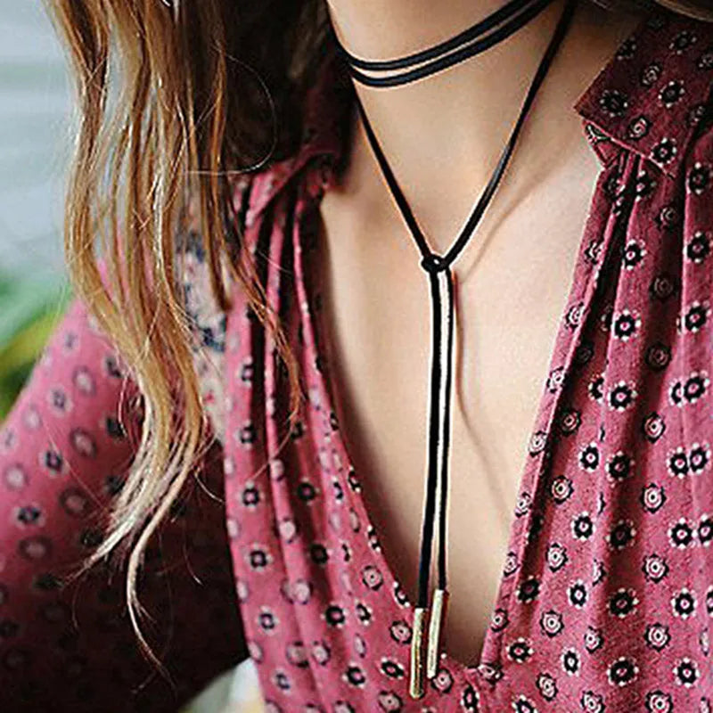 Long Sexy Suede Women's Choker DIY Rope Tie Style Band Necklaces for Ladies Leather Collier Bijoux Collares 2024 new in