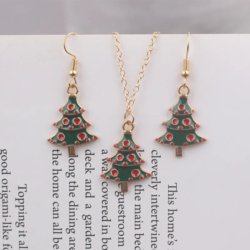 Christmas Pendants Necklaces Earrings Set Socks Tree Drop Earrings for Women brincos e colares Fashion Jewelry 2024 New Year
