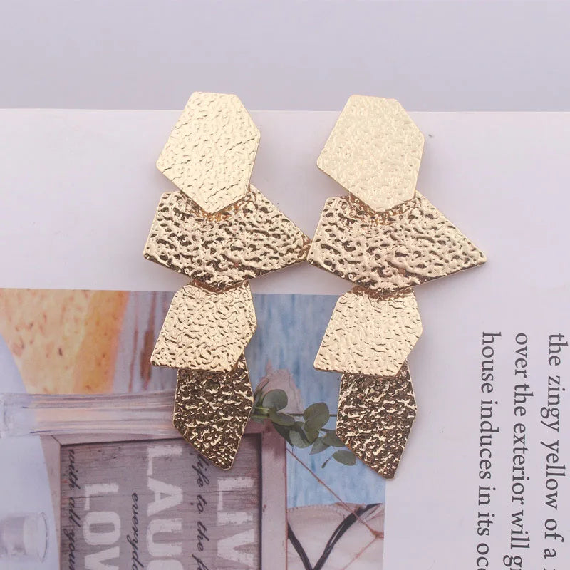 Big Exaggerated Metal Geometric Dangle Earrings For Women Irregular Multi-layer Texture Earrings Jewelry Fashion Accessories