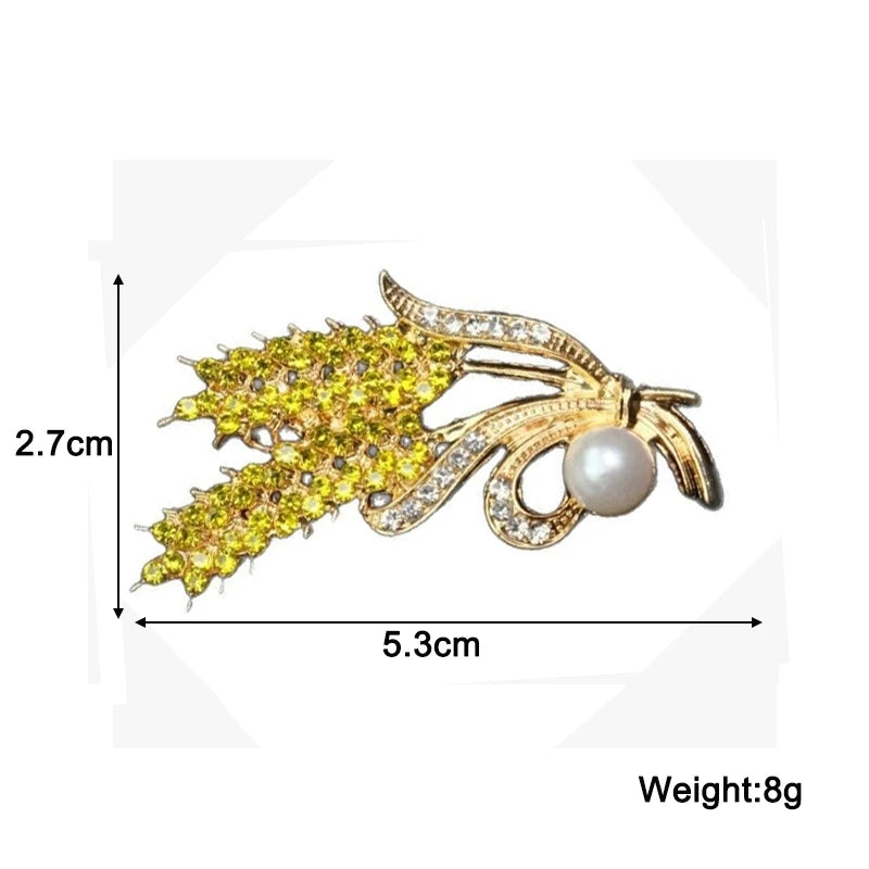 Gold Color Wheat Head Brooch for Women Imitaiton Pearl Crystal Women's Luxury Brooches Autumn Fashion Metal Pins for Clothing