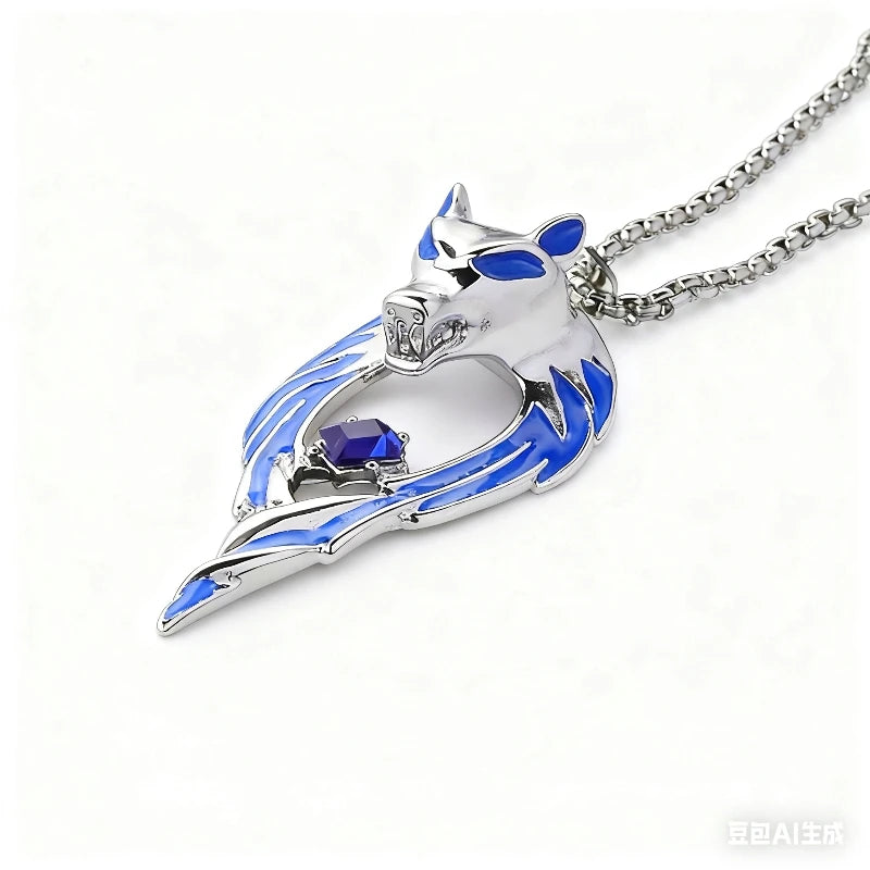 Blue Wolf Pendants Exaggerated Chain Neckalces for Women&Men Unisex Punk Style Personality Animal Drop Unique Design Neck Jewelr