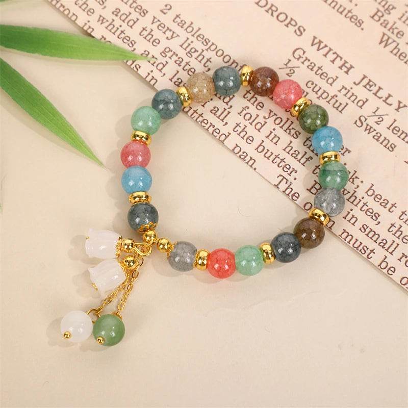 Multicolored Acrylic Beads Women's Bracelets Bohemian Fashion Elastic Adjustable Blue Pink Round Beads Sweet Girls Wrist Jewelry