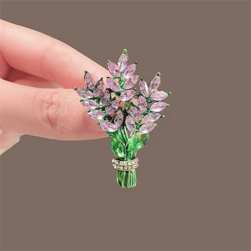 Purple Rhinestone Lavender Brooches for Women Luxury Crystal Plant Element Female Brooch Fashion Jewelry Clothing's Accessories