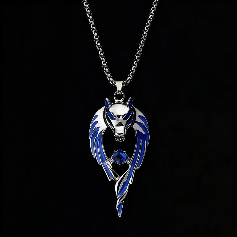 Blue Wolf Pendants Exaggerated Chain Neckalces for Women&Men Unisex Punk Style Personality Animal Drop Unique Design Neck Jewelr