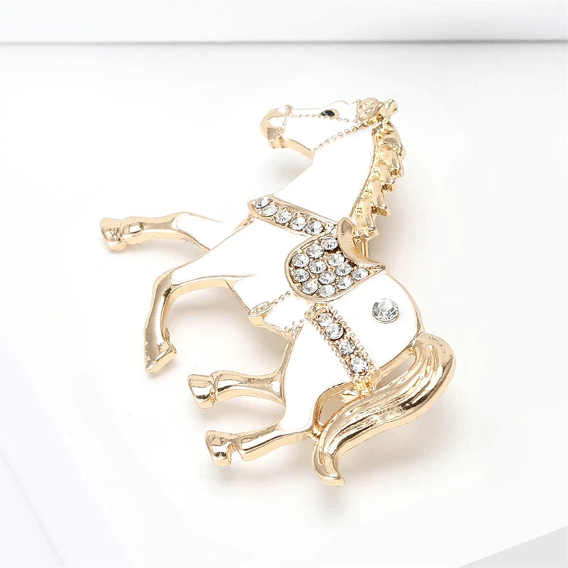 Red White Enamel Women's Brooches Rhinestone Horse Shape Cute Animal Design Metal Pins Clothing Accessories Runing Horse Brooch
