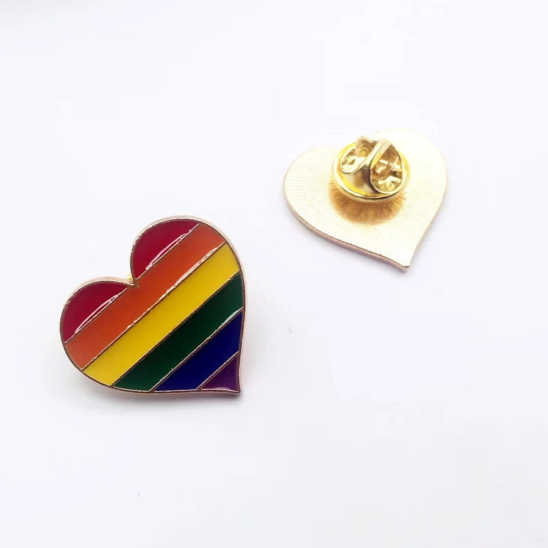 New Trendy Rainbow Brooch for Women Gold Color Metal Pin Rainbow Color Heart Women's Clothing Brooches Enamel Pins Accessories