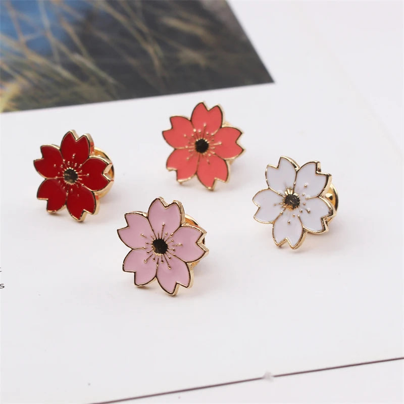 2025 new Sweet Cherry Blossom Brooch Enamel Pin Flower Collar Pin Badges Brooches Clothing Bags Accessories Female Women Jewelry
