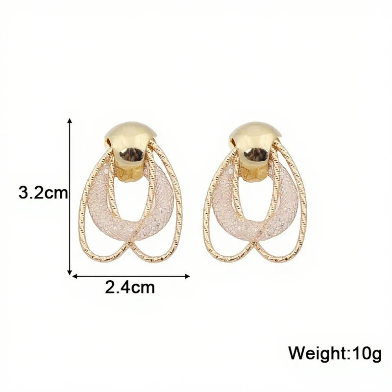 Double Horse Eyes Dangle Earrings for Women Hollow Net Water Drop Crystal Punk Style Exaggerated Ear Jewelry Female Accessory