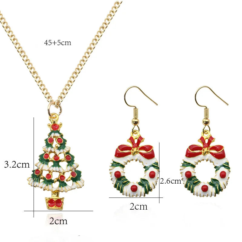 Christmas Pendants Necklaces Earrings Set Socks Tree Drop Earrings for Women brincos e colares Fashion Jewelry 2024 New Year