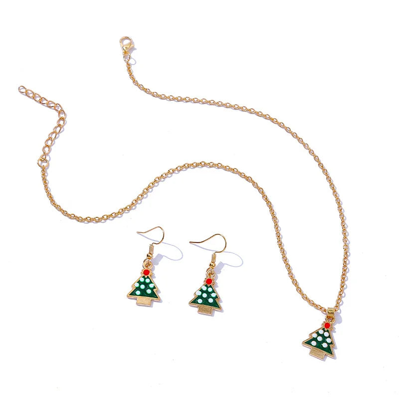 Christmas Pendants Necklaces Earrings Set Socks Tree Drop Earrings for Women brincos e colares Fashion Jewelry 2024 New Year