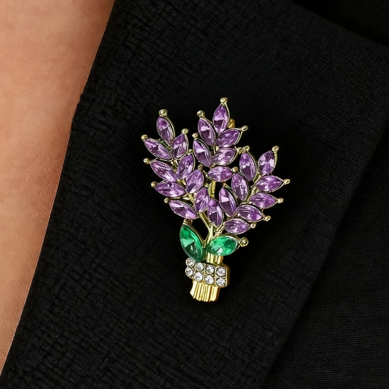 Purple Rhinestone Lavender Brooches for Women Luxury Crystal Plant Element Female Brooch Fashion Jewelry Clothing's Accessories