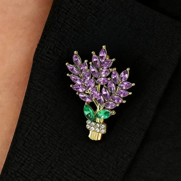 Purple Rhinestone Lavender Brooches for Women Luxury Crystal Plant Element Female Brooch Fashion Jewelry Clothing's Accessories