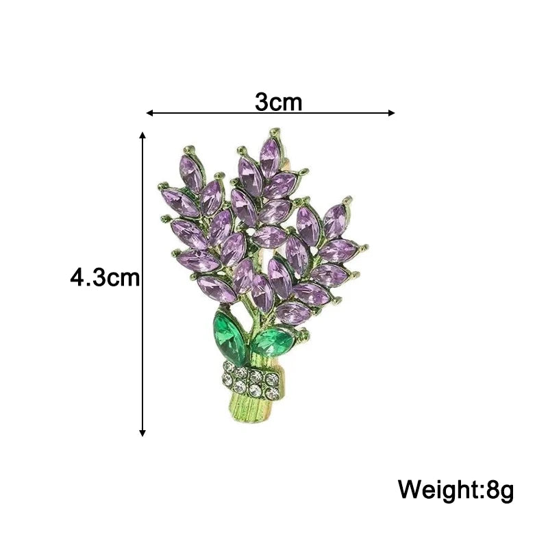Purple Rhinestone Lavender Brooches for Women Luxury Crystal Plant Element Female Brooch Fashion Jewelry Clothing's Accessories