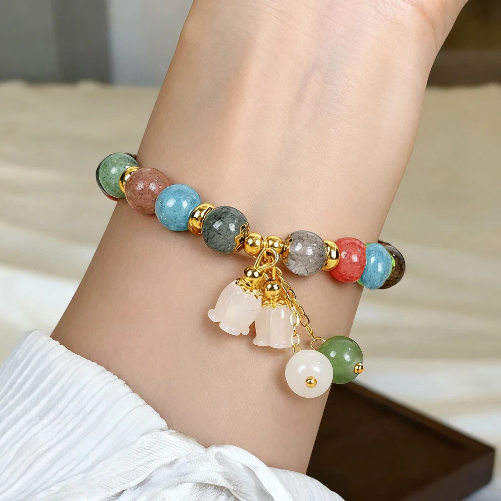 Multicolored Acrylic Beads Women's Bracelets Bohemian Fashion Elastic Adjustable Blue Pink Round Beads Sweet Girls Wrist Jewelry