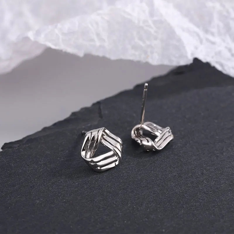 Silver Color Cross Triangle Stud Earrings for Women Hollow Geometric Statement Female Small Earrings Tiny Fashion Ear Jewelry
