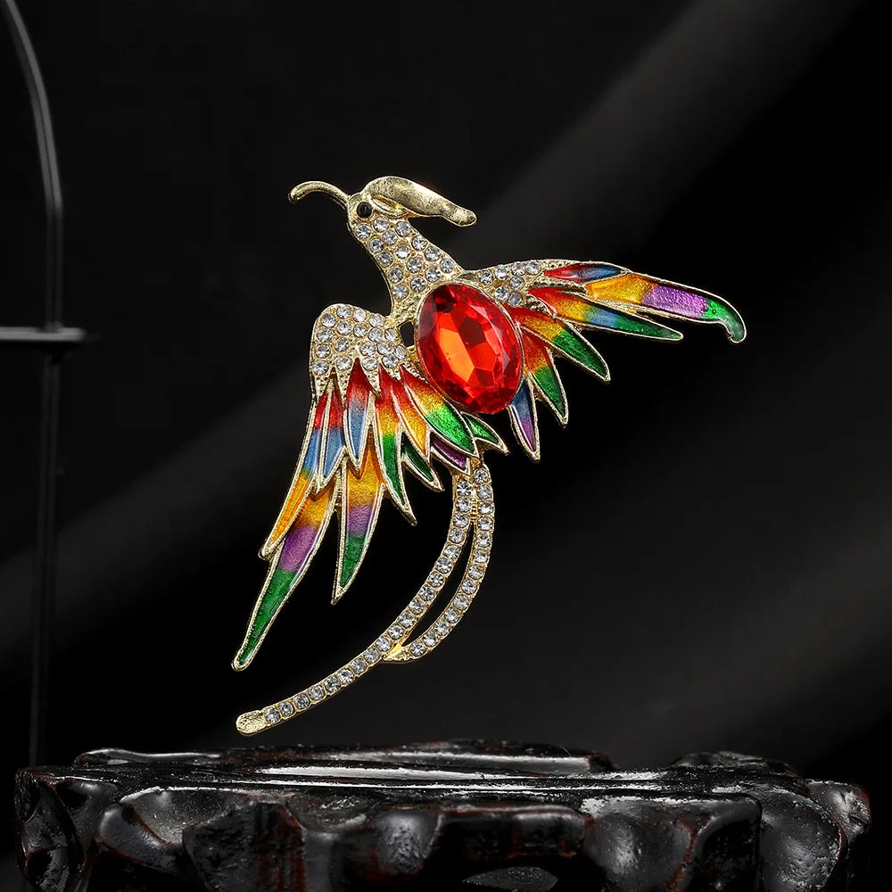 Red Green Crystal Phoenix Brooches for Ladies Flying Bird Design Luxury Rhinestone Wedding Party Fashion Suit Collar Brooch