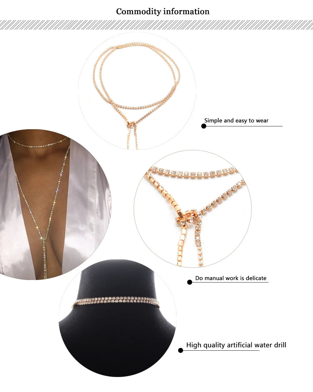 New Crystal Long Choker for Women Luxury Collar Choker Necklace Sexy Fashion Rhinestone Adjustable Neck Jewelry PartyGift