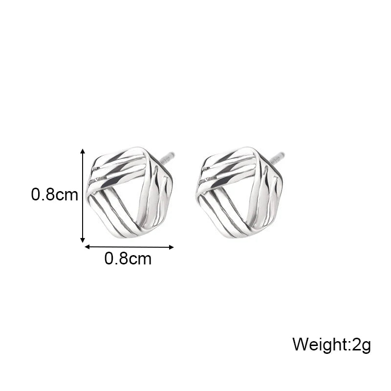 Silver Color Cross Triangle Stud Earrings for Women Hollow Geometric Statement Female Small Earrings Tiny Fashion Ear Jewelry