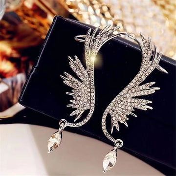 New Crystal Angel Wings Women's Clip Earrings Need Pierced Water Drop Pendants Luxury Wedding Ear Jewelry Cool Ear Cuff