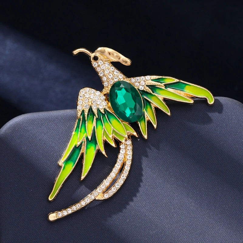 Red Green Crystal Phoenix Brooches for Ladies Flying Bird Design Luxury Rhinestone Wedding Party Fashion Suit Collar Brooch