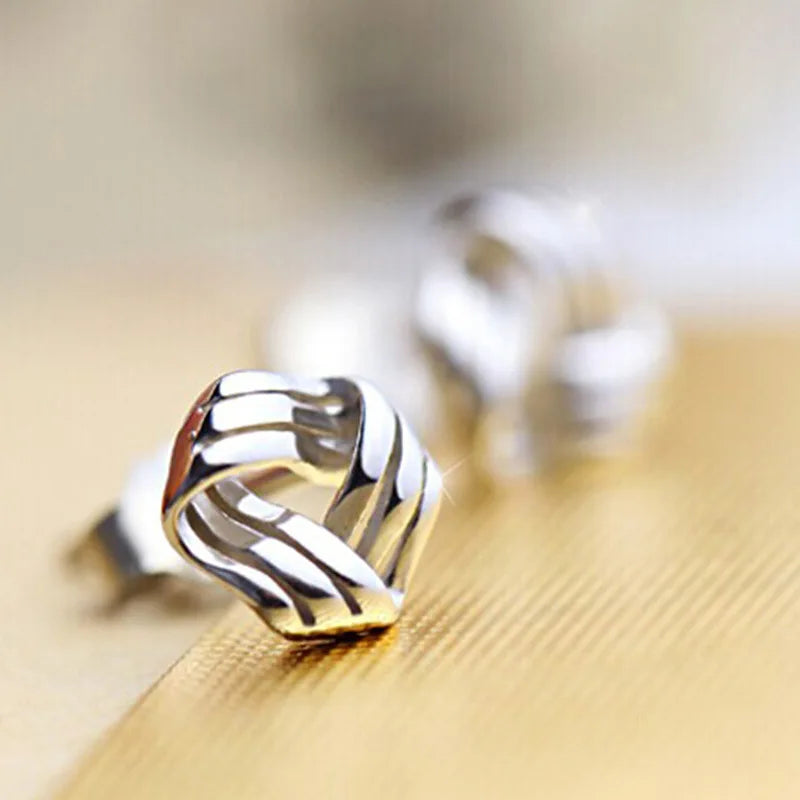 Silver Color Cross Triangle Stud Earrings for Women Hollow Geometric Statement Female Small Earrings Tiny Fashion Ear Jewelry