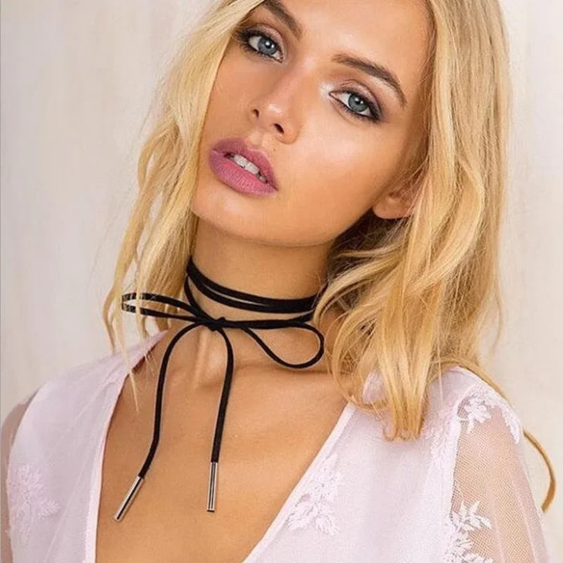 Long Sexy Suede Women's Choker DIY Rope Tie Style Band Necklaces for Ladies Leather Collier Bijoux Collares 2024 new in