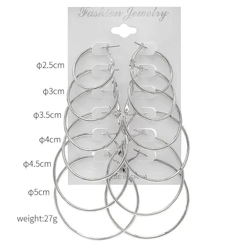 12pcs/lot Women's Hoop Earrings Gold Color Round Large Earrings Set Brincos Loop Earrings new pendientes para novia