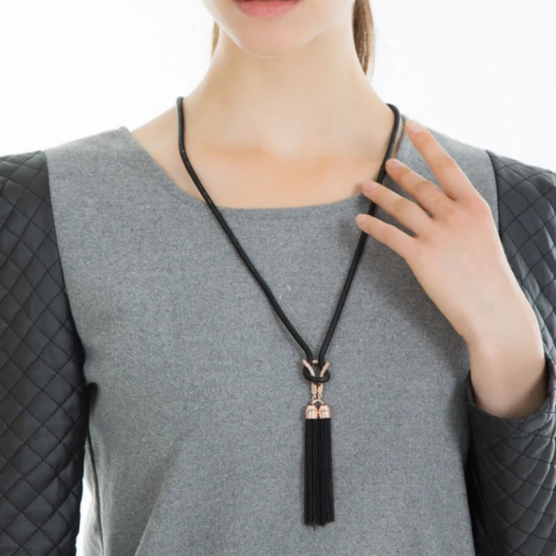 Long Tassel Pendents Necklaces for Women Bohemian Elegant Sweater Chain Gold Color Link Exaggerated European Female Neck Jewelry